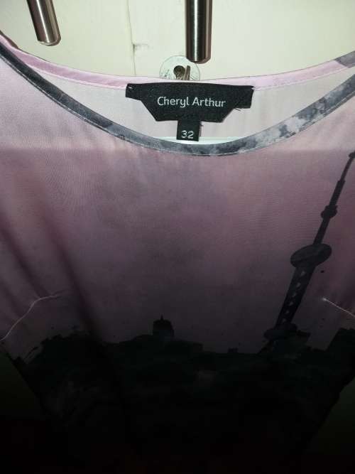 Pink Dress with Shanghai Skyline (Brand: Cheryl Arthur)